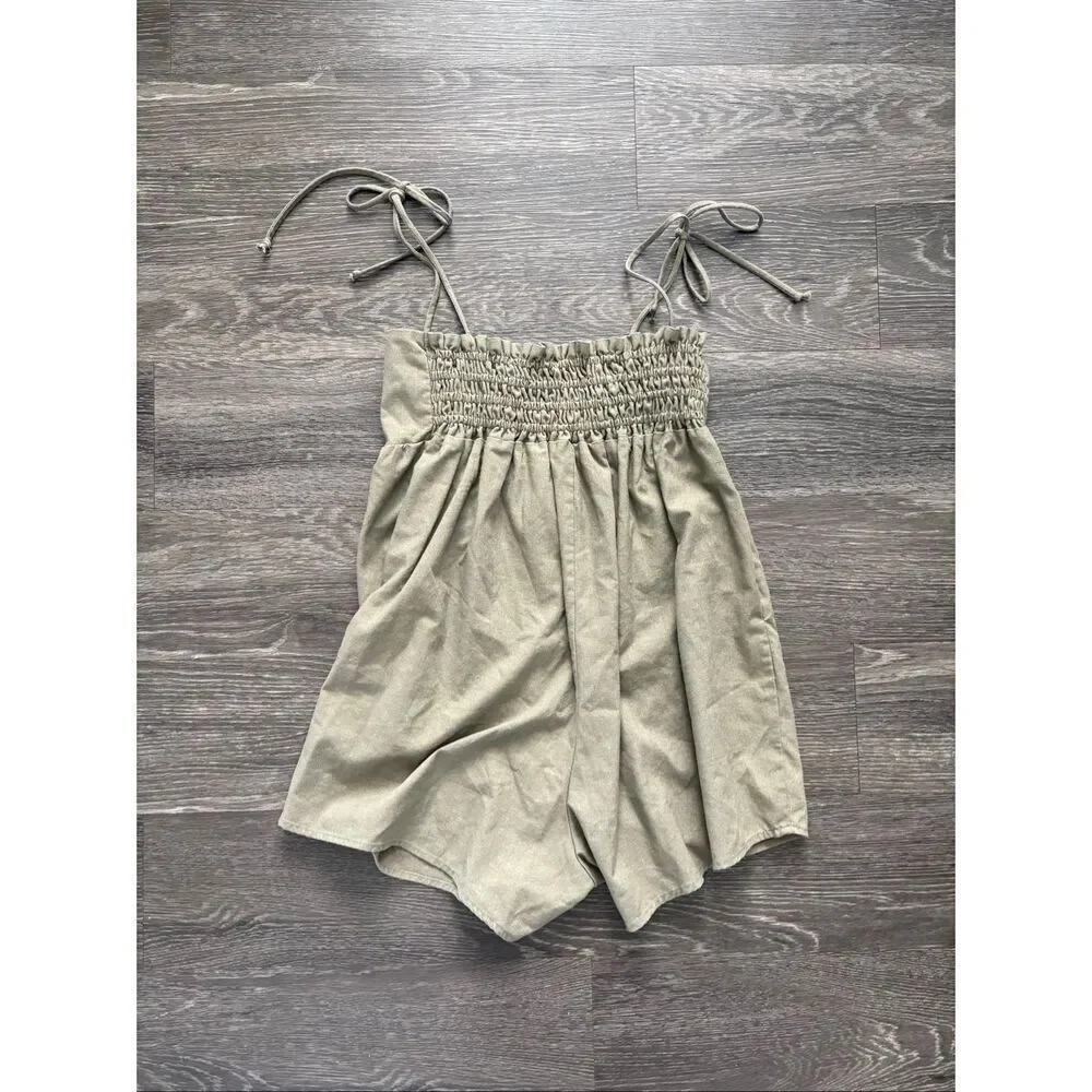Miou Muse Green Linen Cotton Blend Romper Size Small